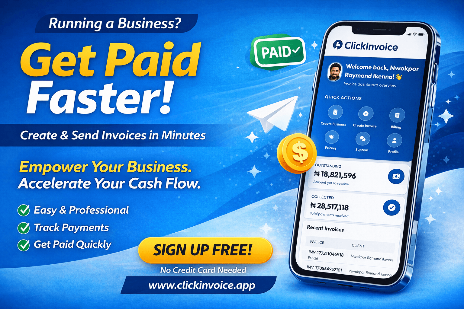 Get paid faster with ClickInvoice