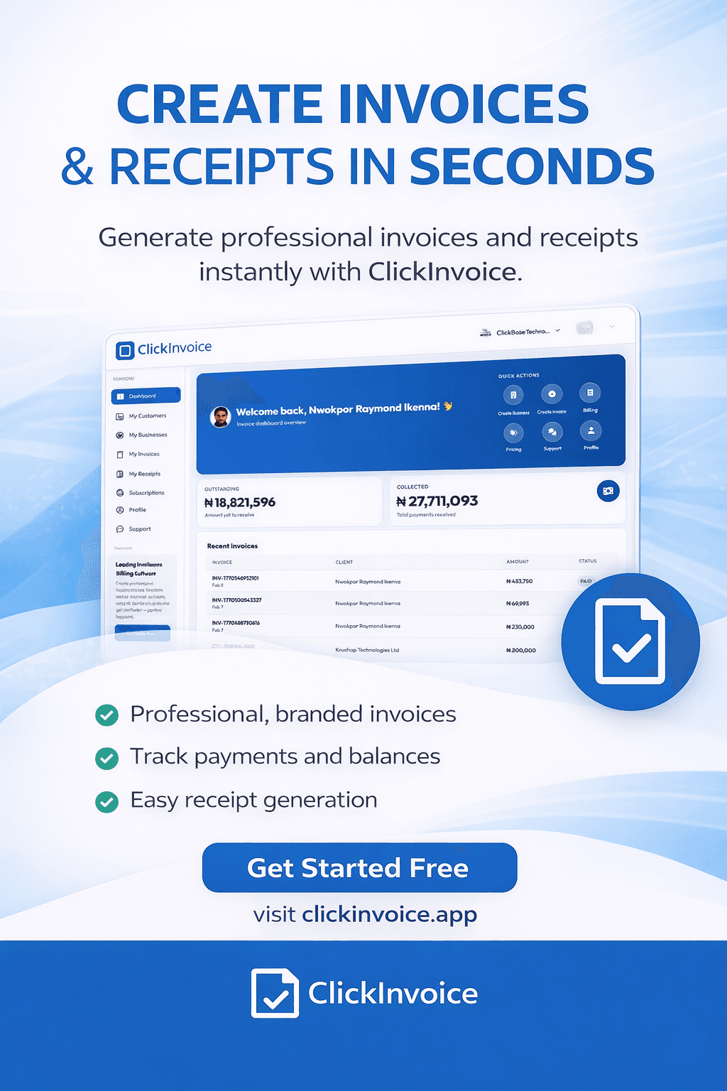 ClickInvoice receipt and invoicing